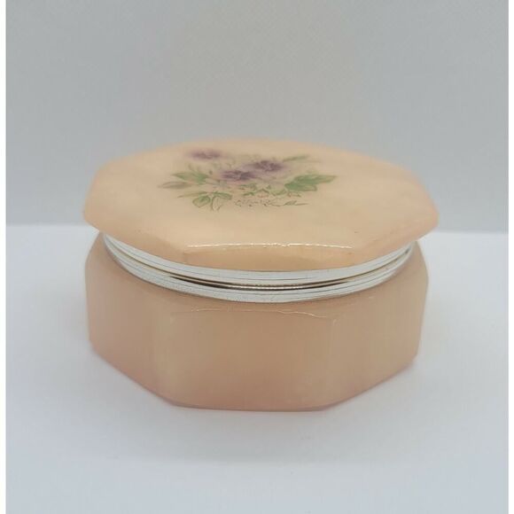 Vintage Genuine Alabaster Hand Carved Made in Italy Hinged Trinket/Jewelry Box - Picture 2 of 12